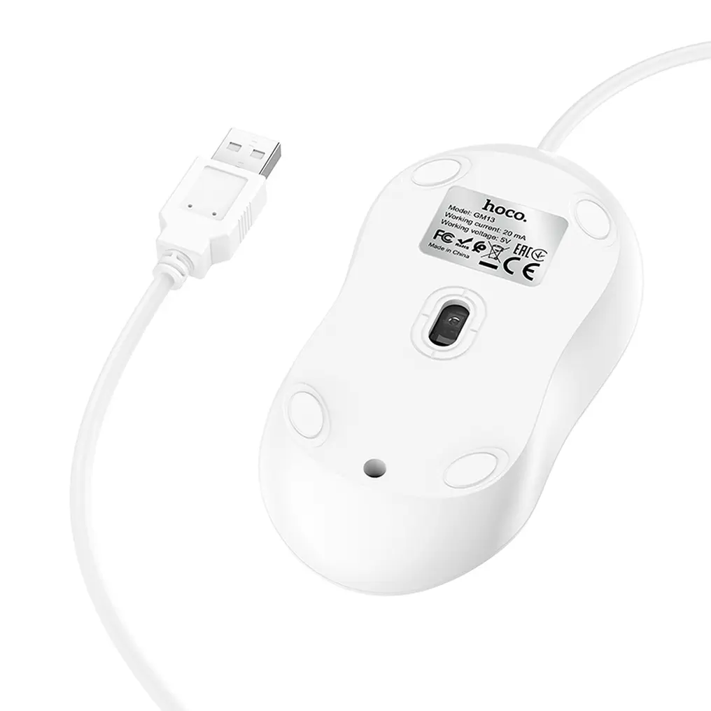 Mouse Wired USB HOCO GM13, 1600DPI, Alb