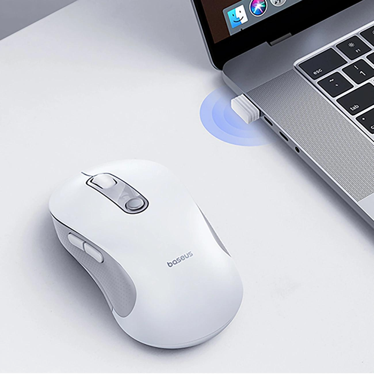 Mouse Wireless Baseus F02, 1600DPI, BT / Wi-Fi, Alb B0203302