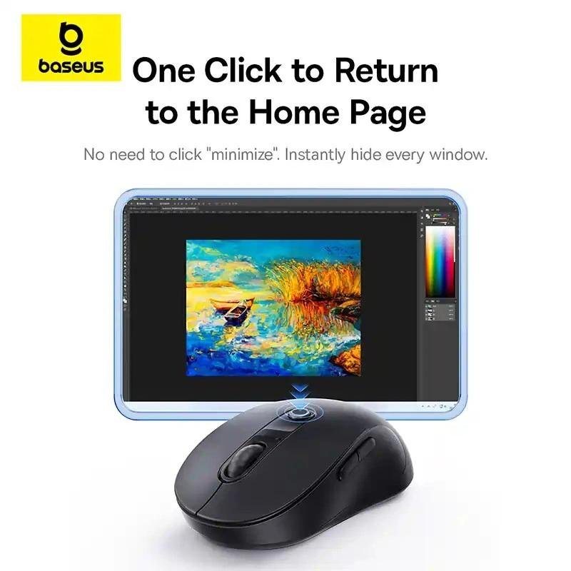 Mouse Wireless Baseus F02, 1600DPI, BT / Wi-Fi, Negru B0203203