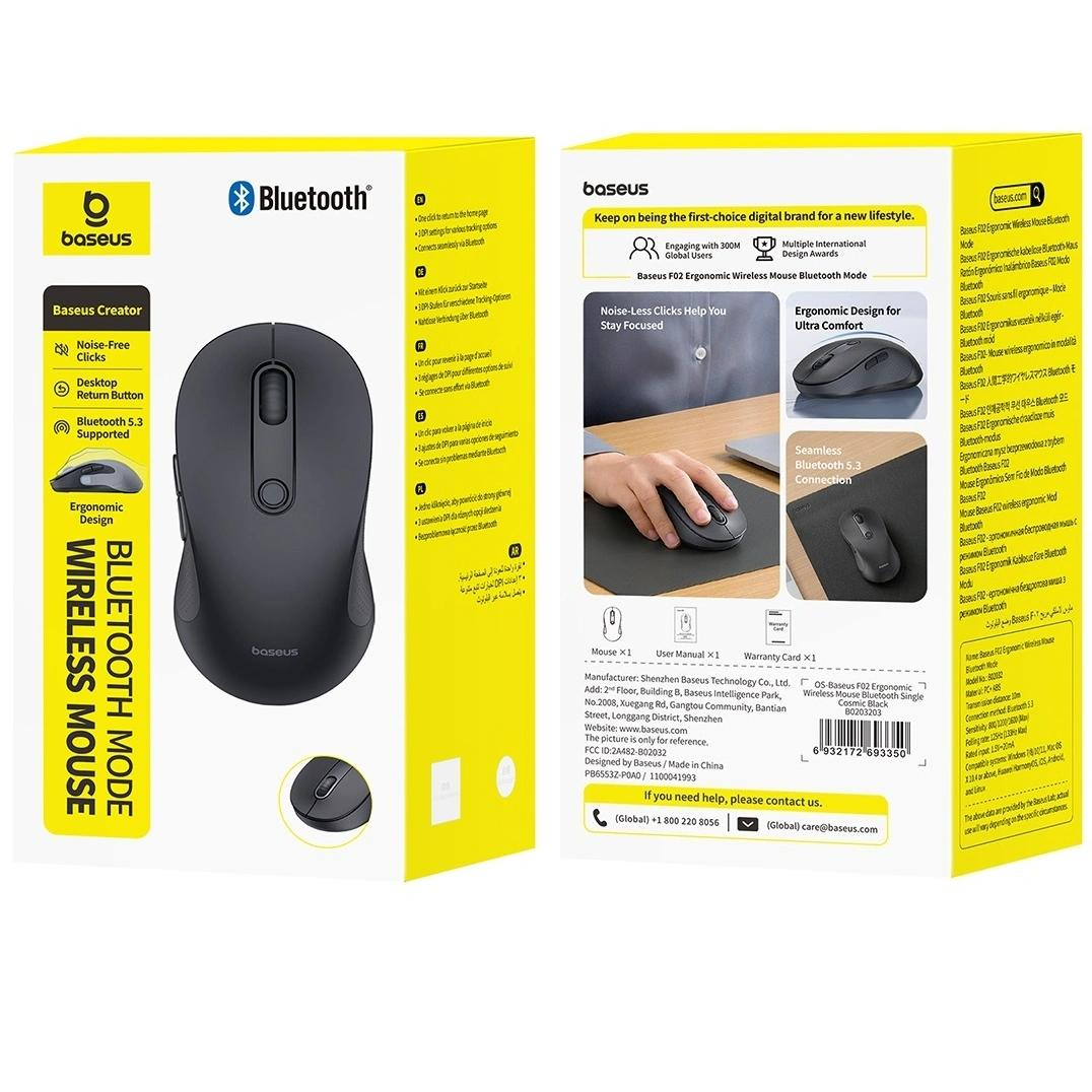 Mouse Wireless Baseus F02, 1600DPI, BT / Wi-Fi, Negru B0203203