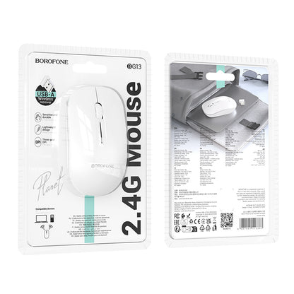 Mouse Wireless Borofone BG14 Planet, 1000DPI, BT / Wi-FI, Alb