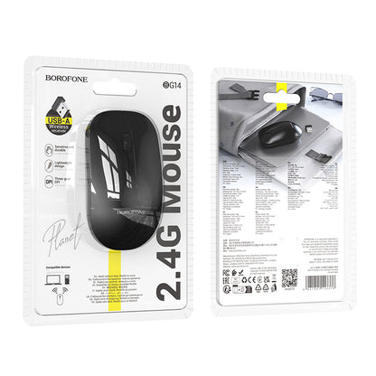 Mouse Wireless Borofone BG14 Planet, 1000DPI, BT / Wi-Fi, Negru