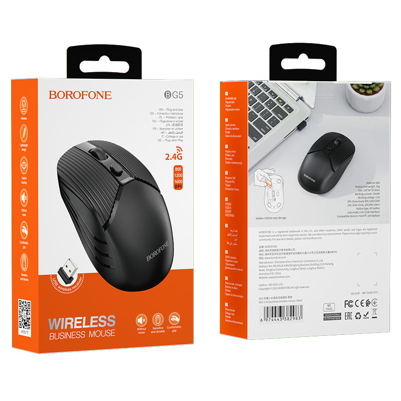 Mouse Wireless Borofone BG5, 1600DPI, Negru