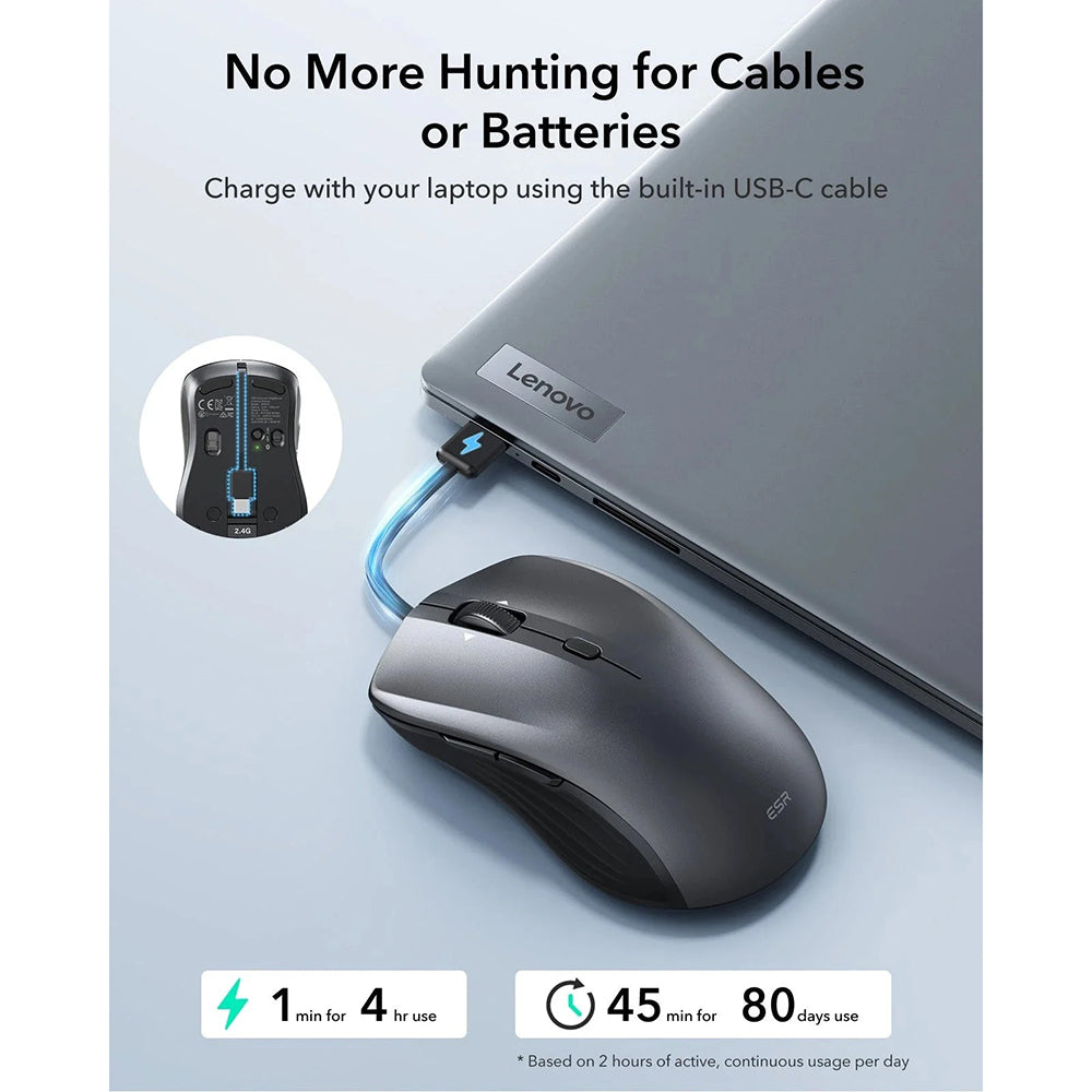 Mouse Wireless ESR MagMouse, 800DPI - 4800DPI, BT / Wi-Fi, Gri