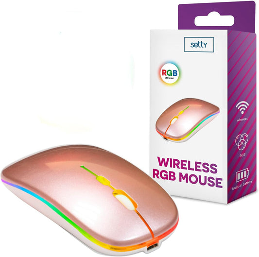 Mouse Wireless Setty, 1600DPI, RGB, Roz Auriu