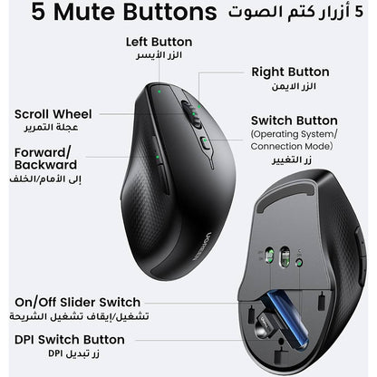 Mouse Wireless UGREEN MU101, 4000DPI, BT / Wi-Fi, Negru