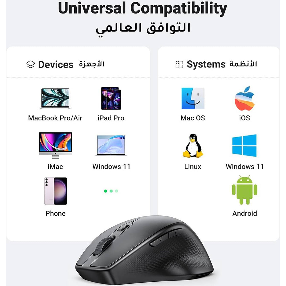 Mouse Wireless UGREEN MU101, 4000DPI, BT / Wi-Fi, Negru