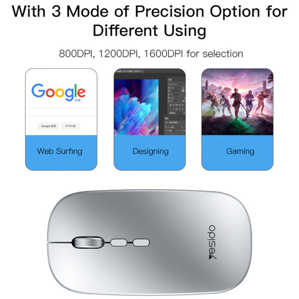 Mouse Wireless Yesido KB15, 800DPI - 1600DPI, Argintiu