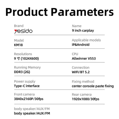 Navigatie Auto Yesido KM18, Wi-Fi, 9inch