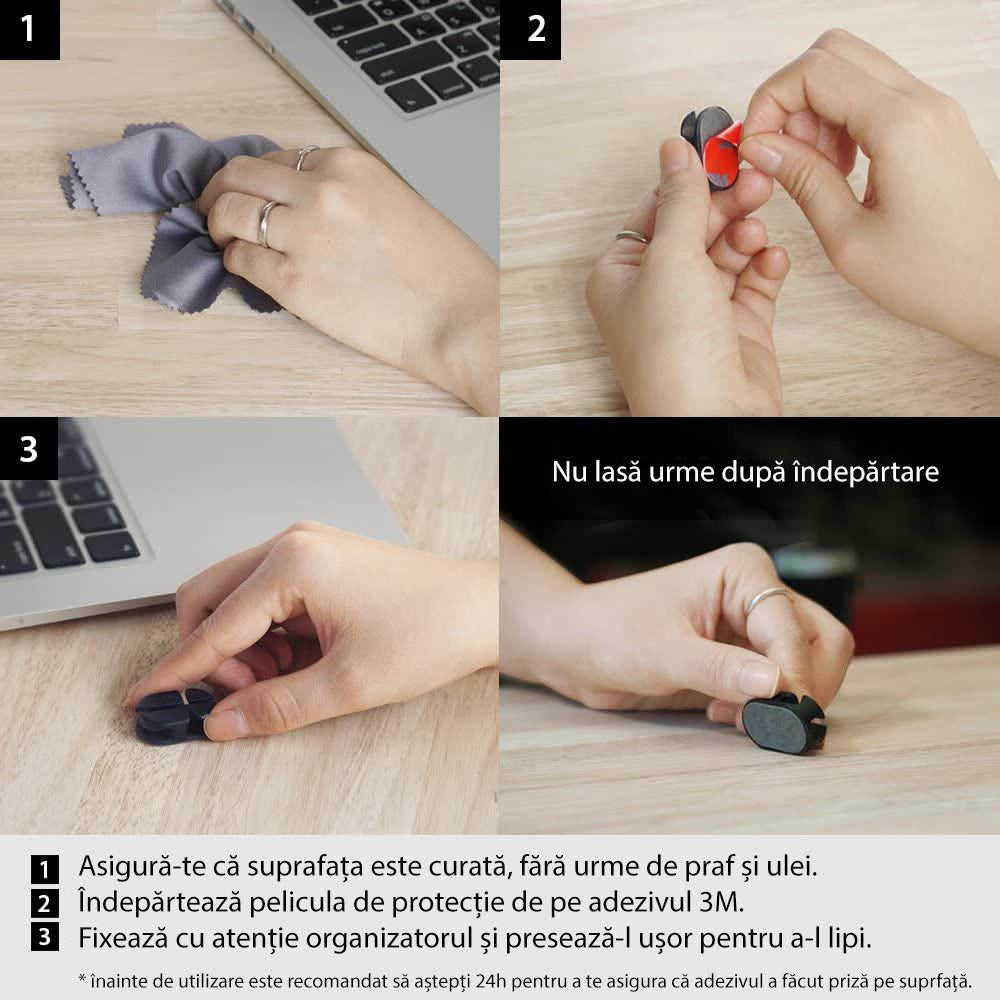 Organizator Cabluri Ringke, Set 6 bucati, Negru