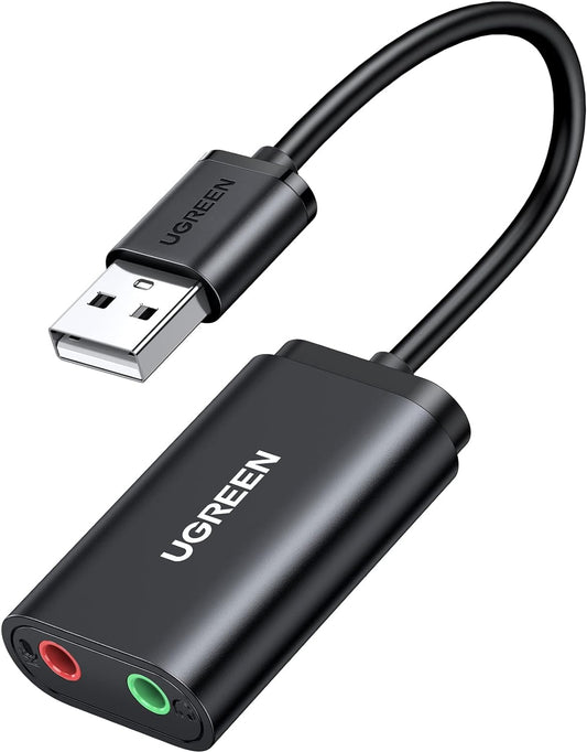 Placa de sunet USB UGREEN US205, 2 x Jack 3.5mm, Negru