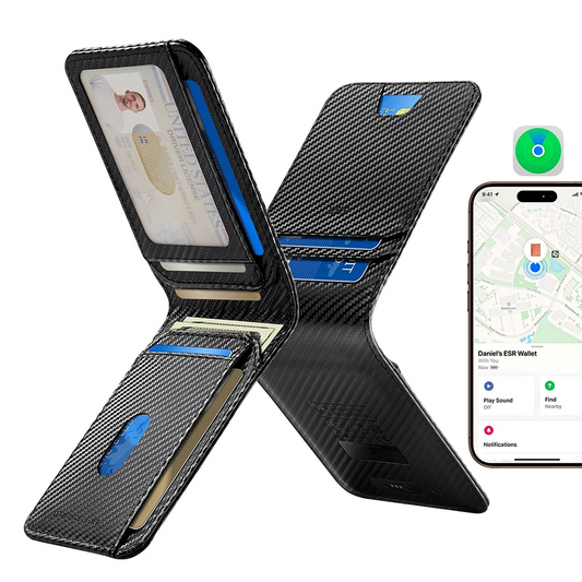 Portofel ESR Classic Geo Carbon cu functie Find My si Protectie RFID, Negru, Resigilat