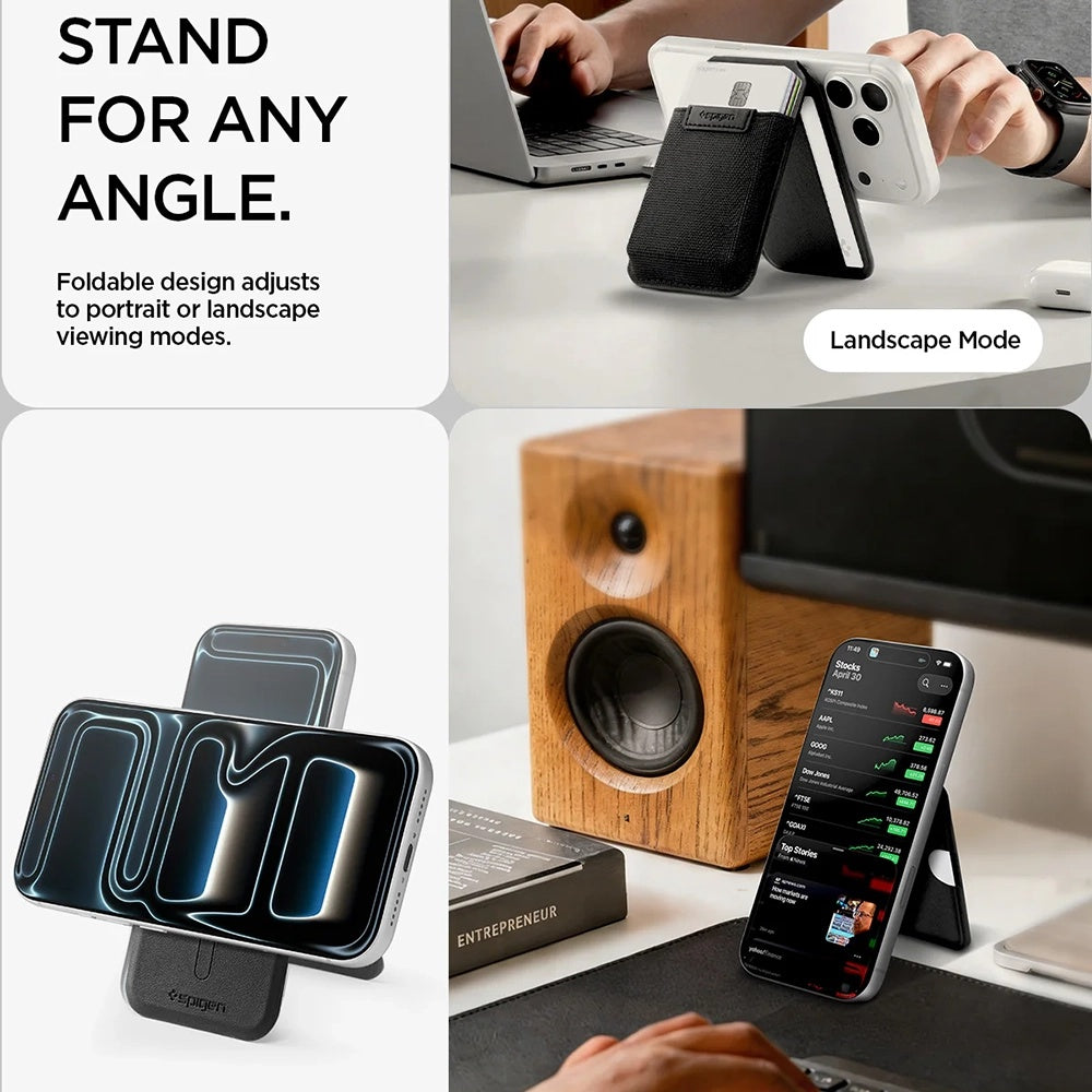 Portofel MagSafe, Spigen, Slim Fold Tripod S314-4, Negru AFA11591