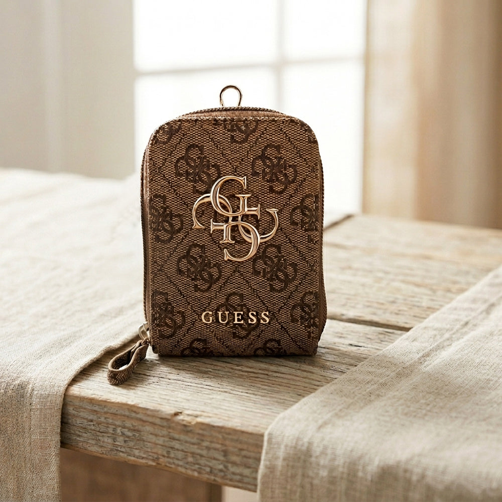 Portofel si Snur Telefon Guess 4G Metal Logo, Maro