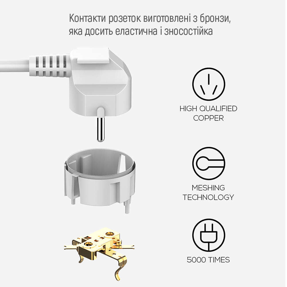 Prelungitor ColorWay, 6 x Schuko, Alb