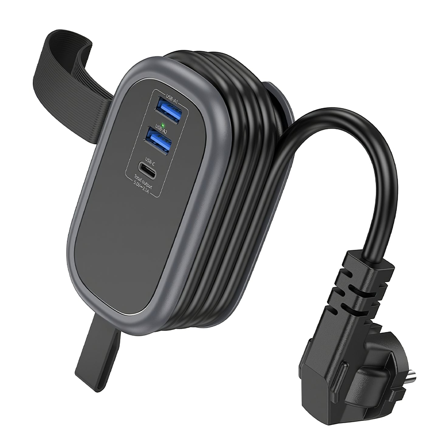 Prelungitor HOCO NS6, 1 x Schuko - 1 x USB-C - 2 x USB-A, Negru