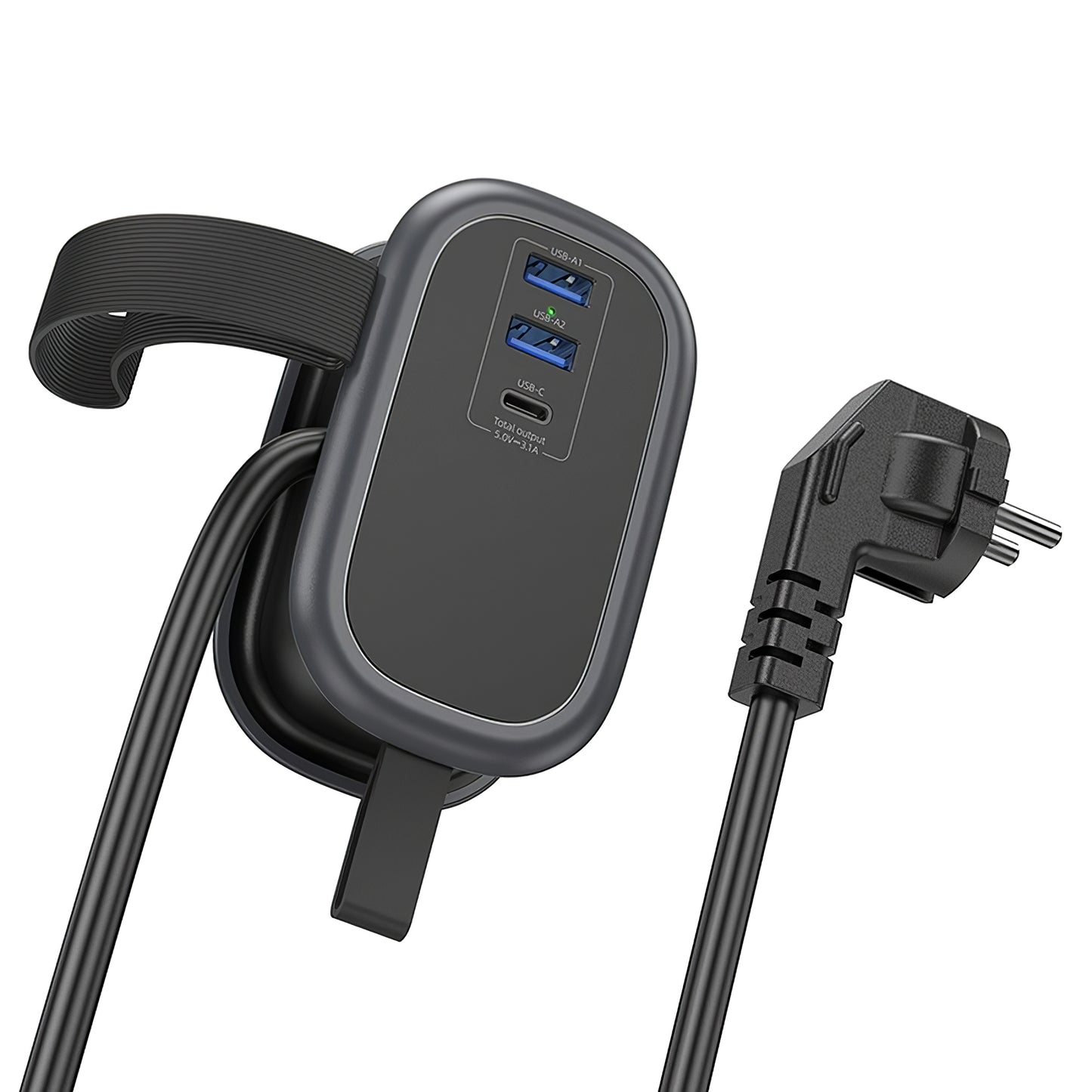 Prelungitor HOCO NS6, 1 x Schuko - 1 x USB-C - 2 x USB-A, Negru