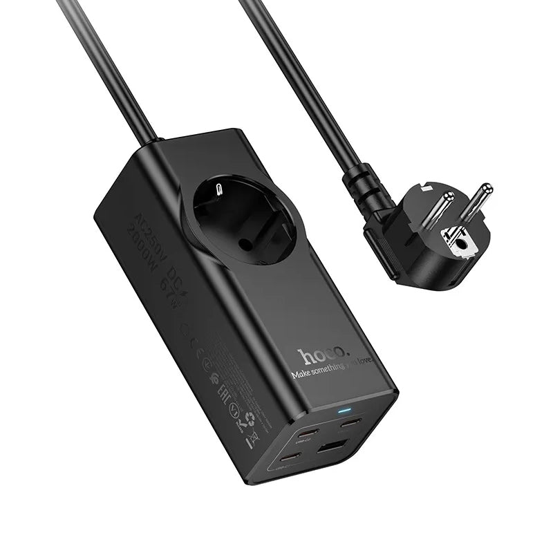 Prelungitor HOCO NS9, 1 x Schuko, Negru