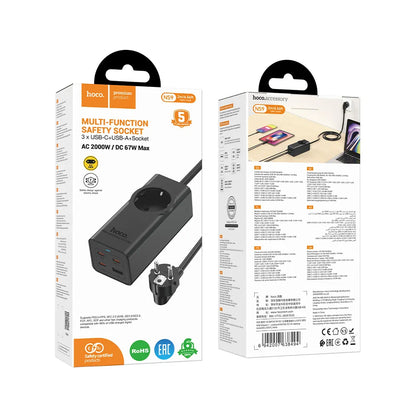 Prelungitor HOCO NS9, 1 x Schuko, Negru