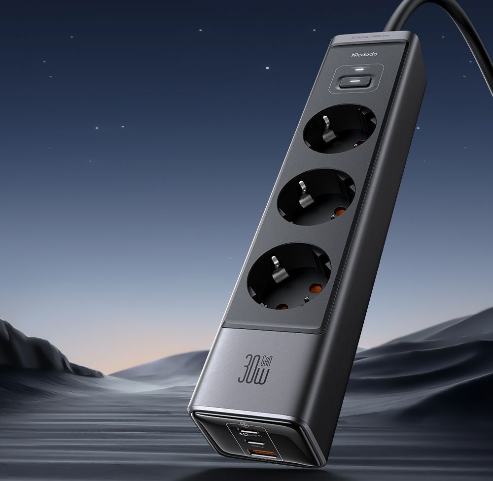 Prelungitor McDodo CH-0620, 3 x Schuko - 1 x USB-A - 2 x USB-C, Negru
