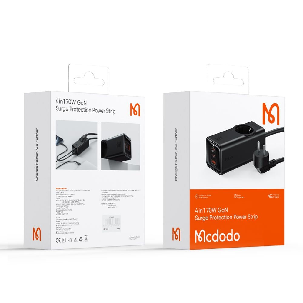 Prelungitor McDodo CH-4620, 1 x Schuko, Negru