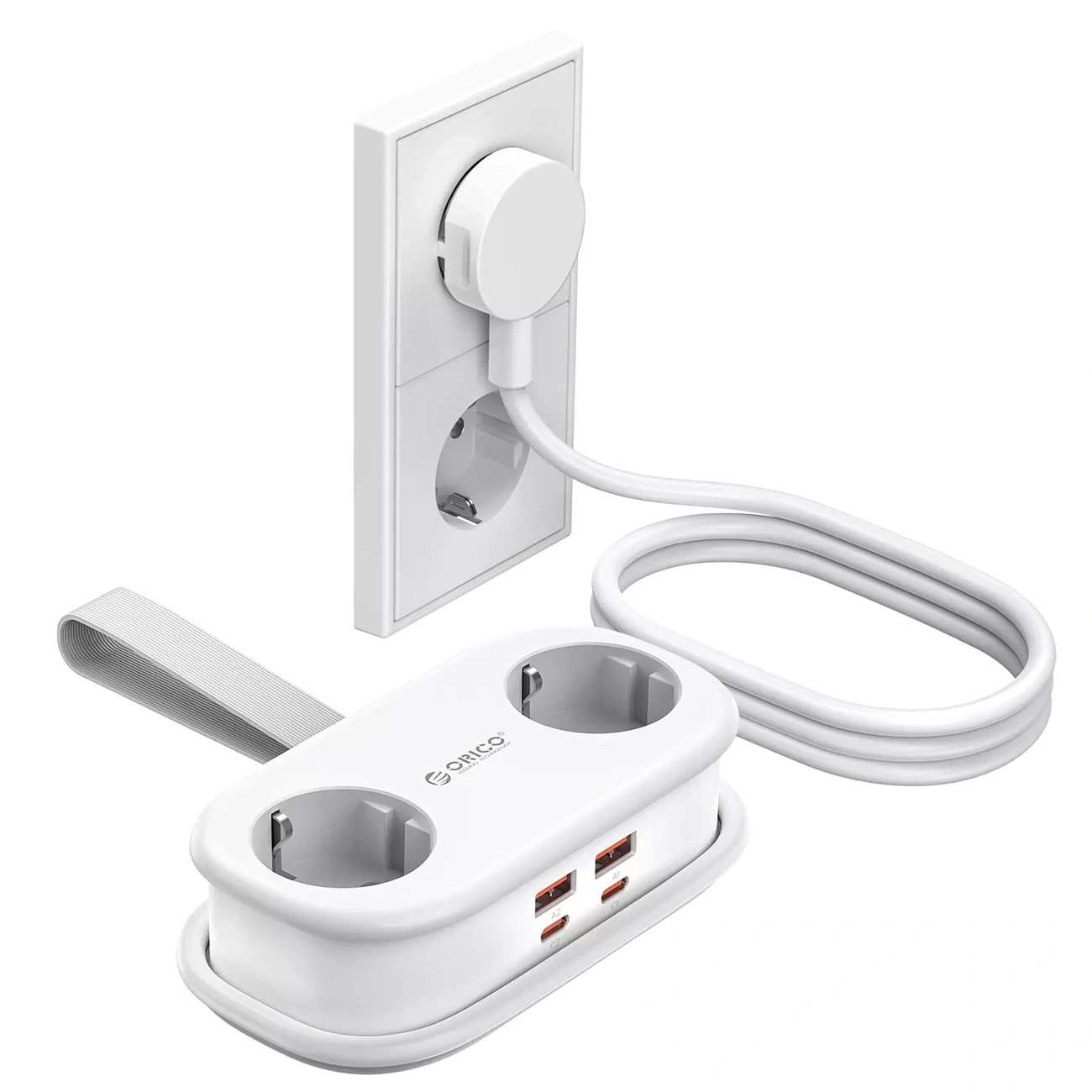 Prelungitor Orico AP3, 2 x Schuko - 2 x USB-A - 2 x USB-C, Alb