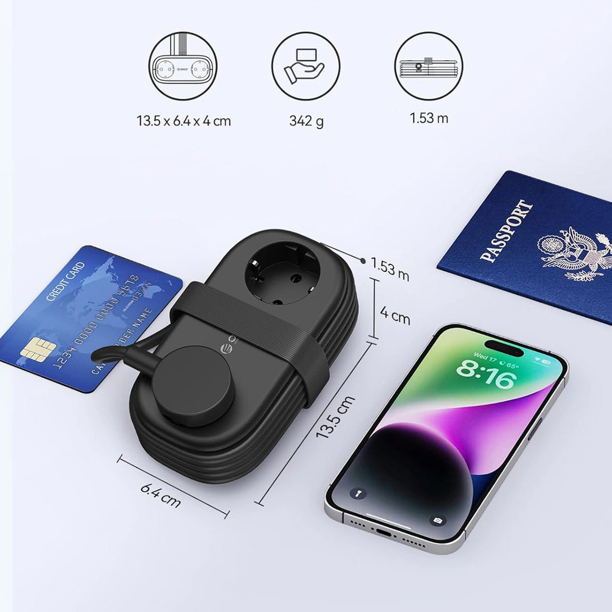 Prelungitor Orico APP, 2 x Schuko - 2 x USB-A - 1 x USB-C, Negru