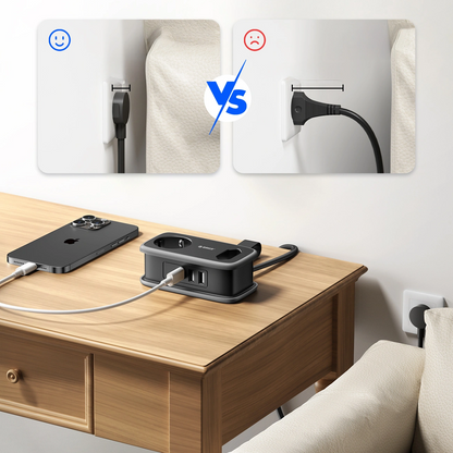 Prelungitor Orico APP, 1 x Schuko - 1 x Priza - 2 x USB-A - 1 x USB-C, Negru Gri
