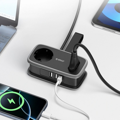Prelungitor Orico APP, 1 x Schuko - 1 x Priza - 2 x USB-A - 1 x USB-C, Negru Gri