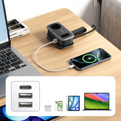 Prelungitor Orico APP, 1 x Schuko - 1 x Priza - 2 x USB-A - 1 x USB-C, Negru Gri