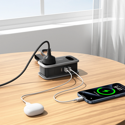 Prelungitor Orico APP, 1 x Schuko - 1 x Priza - 2 x USB-A - 1 x USB-C, Negru Gri