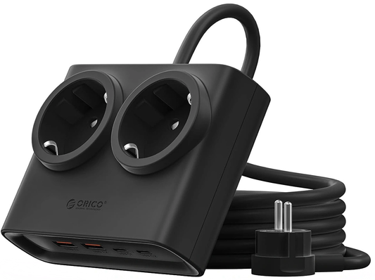 Prelungitor Orico PDC25, 2 x Schuko - 2 x USB-A - 2 x USB-C, Negru