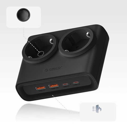 Prelungitor Orico PDC25, 2 x Schuko - 2 x USB-A - 2 x USB-C, Negru