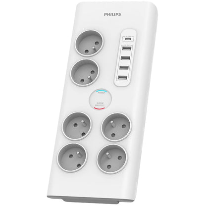 Prelungitor Philips, 1 x USB-C - 4 x USB-A - 6 x Schuko, Alb PHIL-SPN7060WA/60