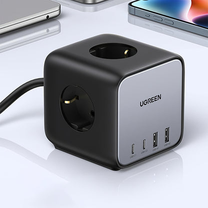 Ładowarka sieciowa UGREEN CD268, 65 W, 4,5 A, 2 x USB-A - 2 x USB-C - 3 x Schuko, szara