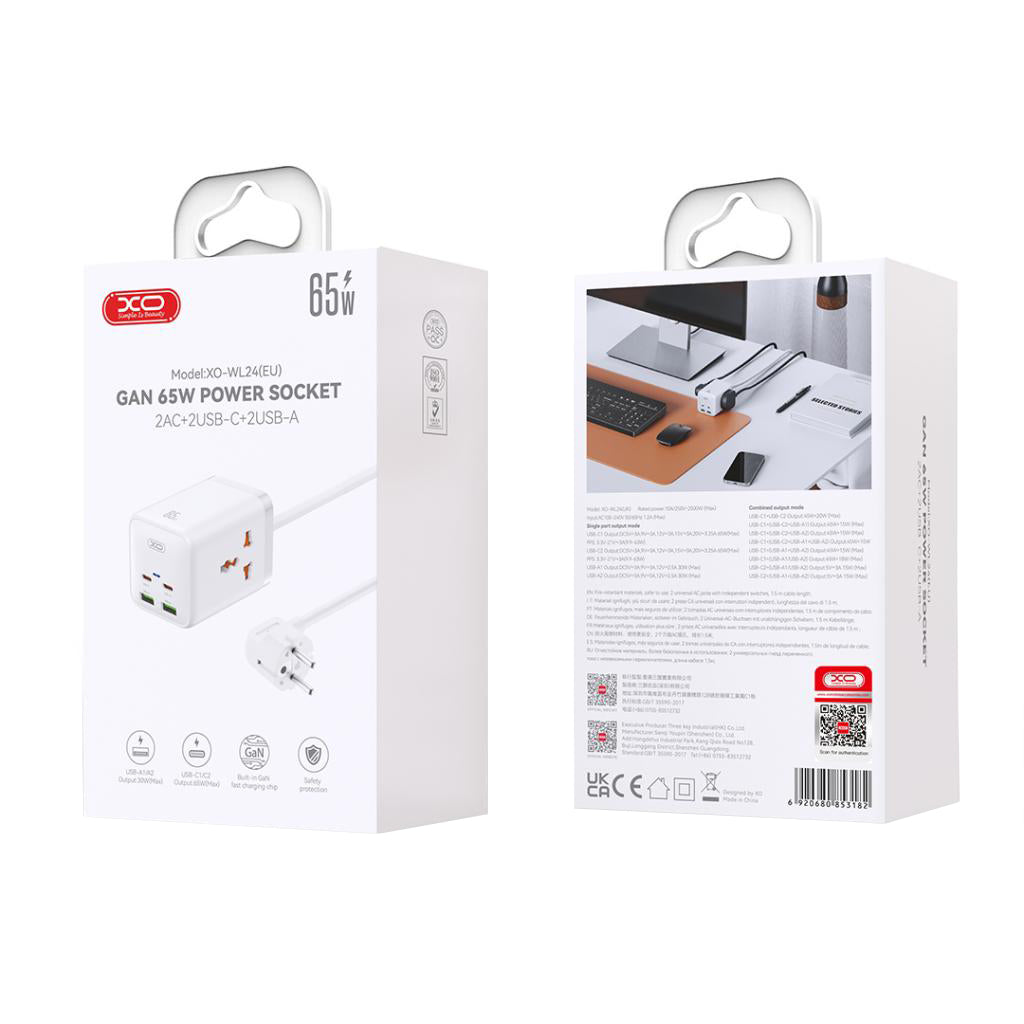 Prelungitor XO Design WL24, 2 x Priza, Alb