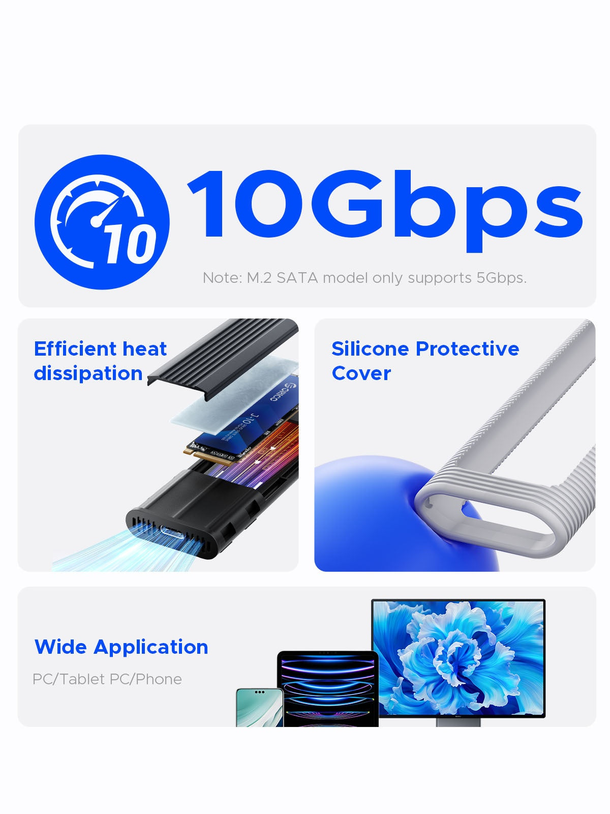 Rack Orico AXM2-G2 pentru SSD M.2 NVMe, Gri
