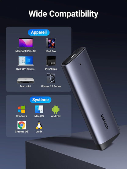 Rack UGREEN CM767 pentru SSD SATA M.2 NVMe, Gri