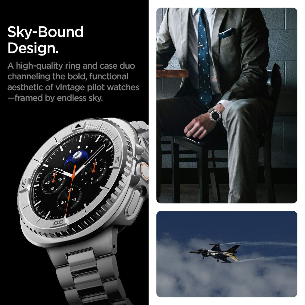 Rama Protectie Spigen Tune Pro Pilot pentru Samsung Galaxy Watch8 Classic, Argintie