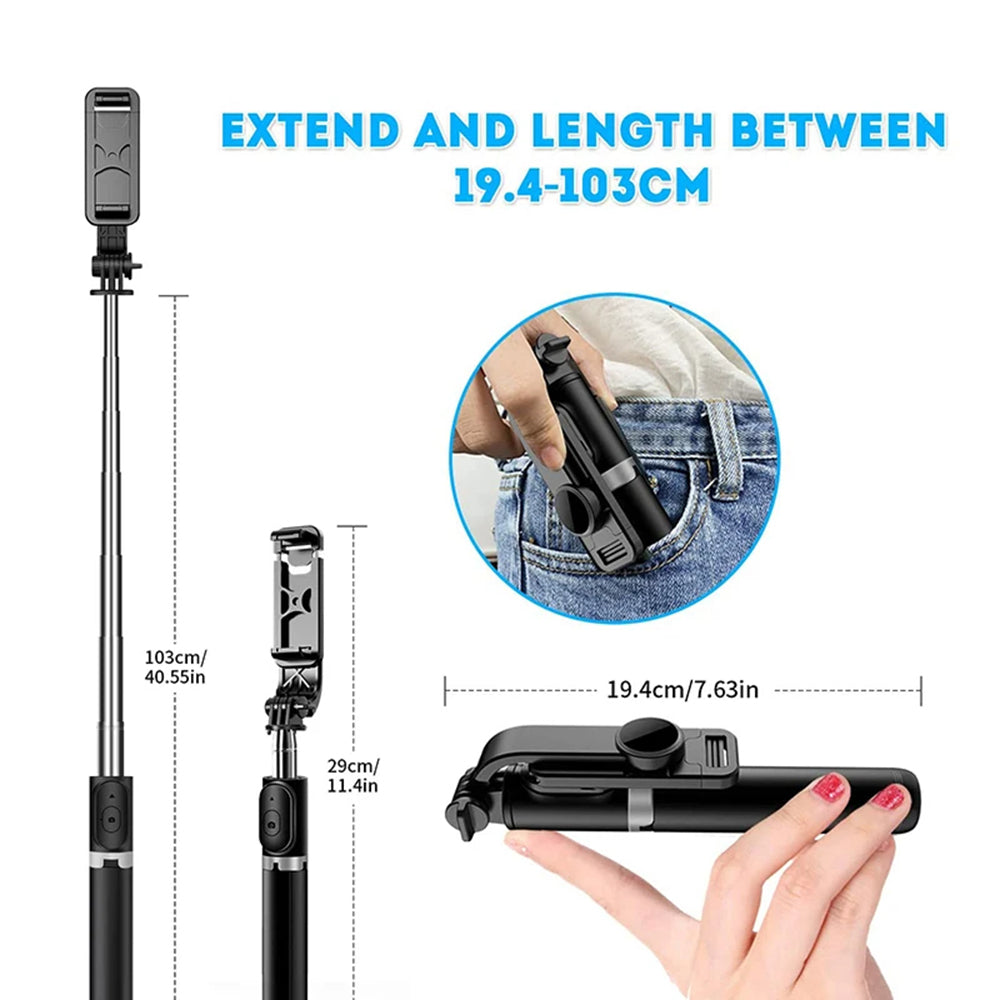 Selfie Stick Bluetooth Techsuit Q02, Universal, Negru