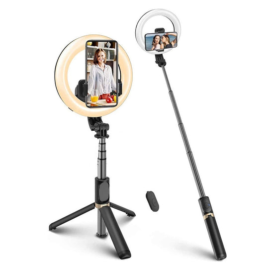 Selfie Stick Bluetooth Techsuit Q07 Ring Light, Universal, Negru