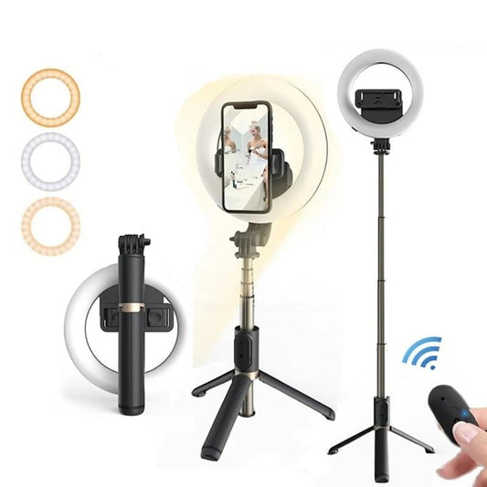 Selfie Stick Bluetooth Techsuit Q07 Ring Light, Universal, Negru
