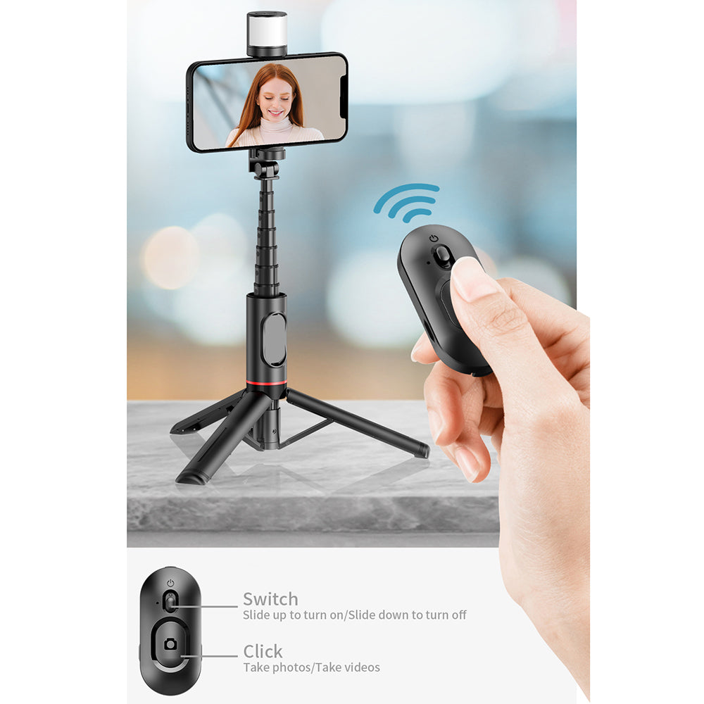 Selfie Stick Bluetooth Techsuit Q12S, Universal, Negru