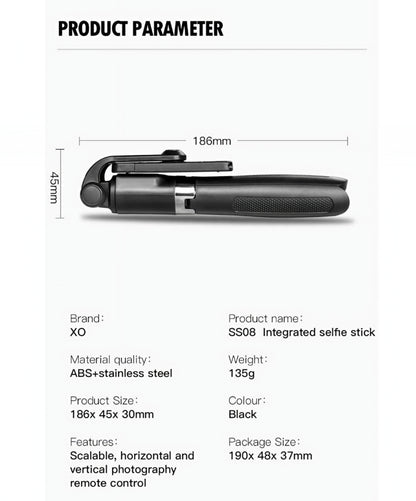 Selfie Stick Bluetooth XO Design SS08, Universal, Negru