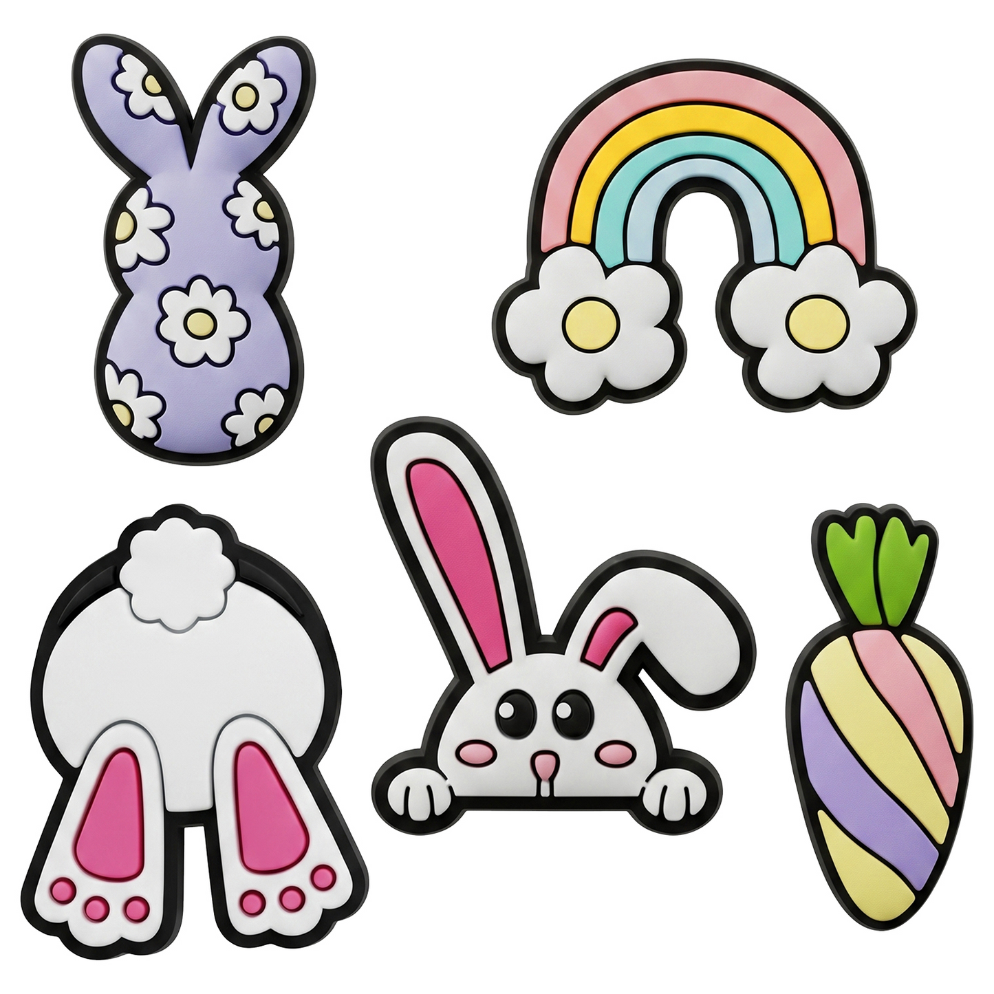 Sticker 3D OEM Bunny pentru Husa Telefon / Tableta, Set 5 bucati, Multicolor