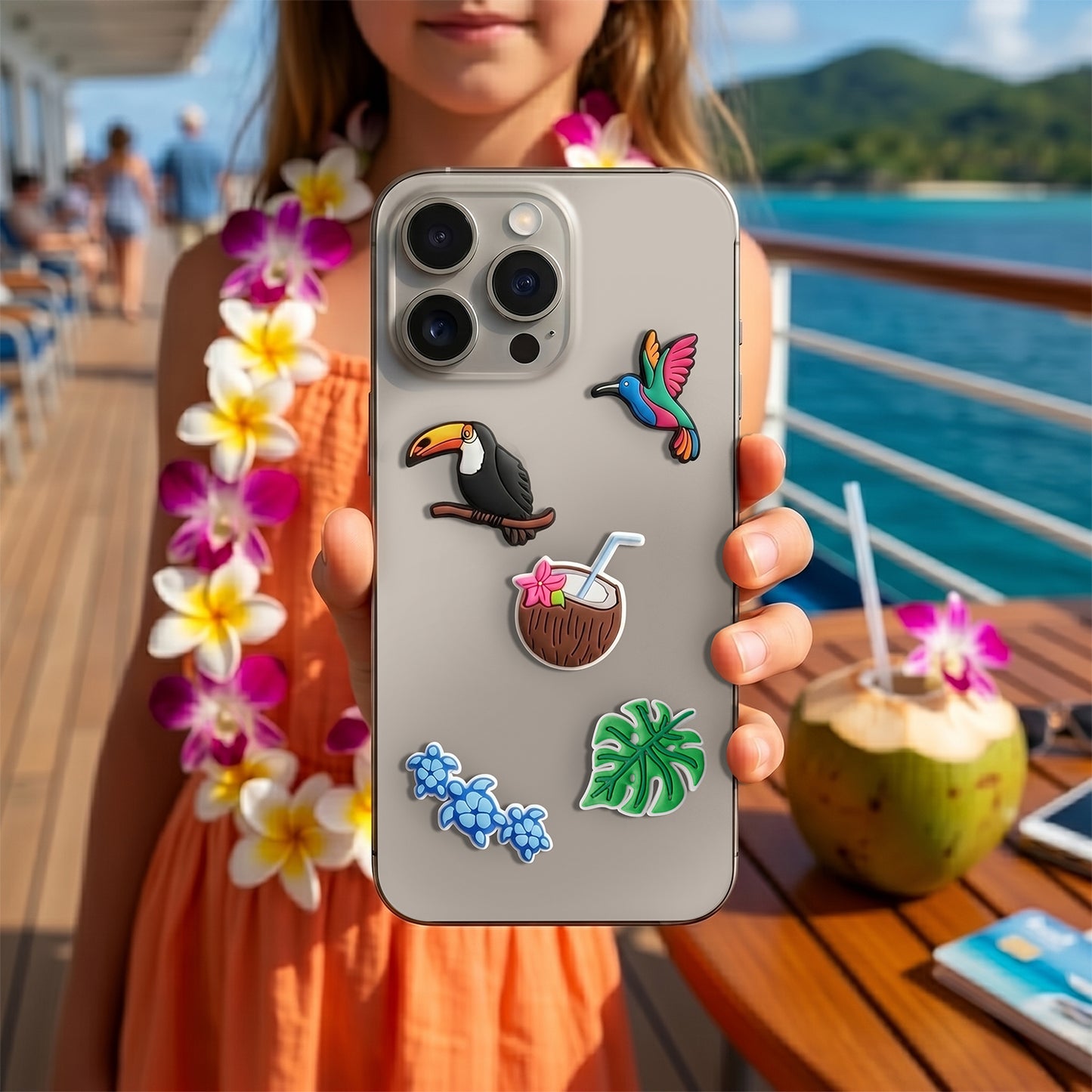 Sticker 3D OEM Tropical Birds pentru Husa Telefon / Tableta, Set 5 bucati, Multicolor
