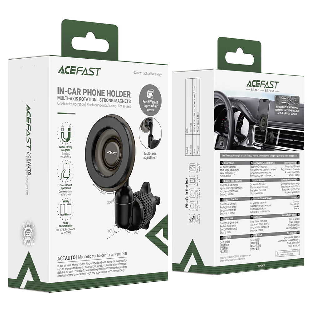 Suport Auto Magnetic Acefast D68, 4.7inch - 6.9inch, Negru