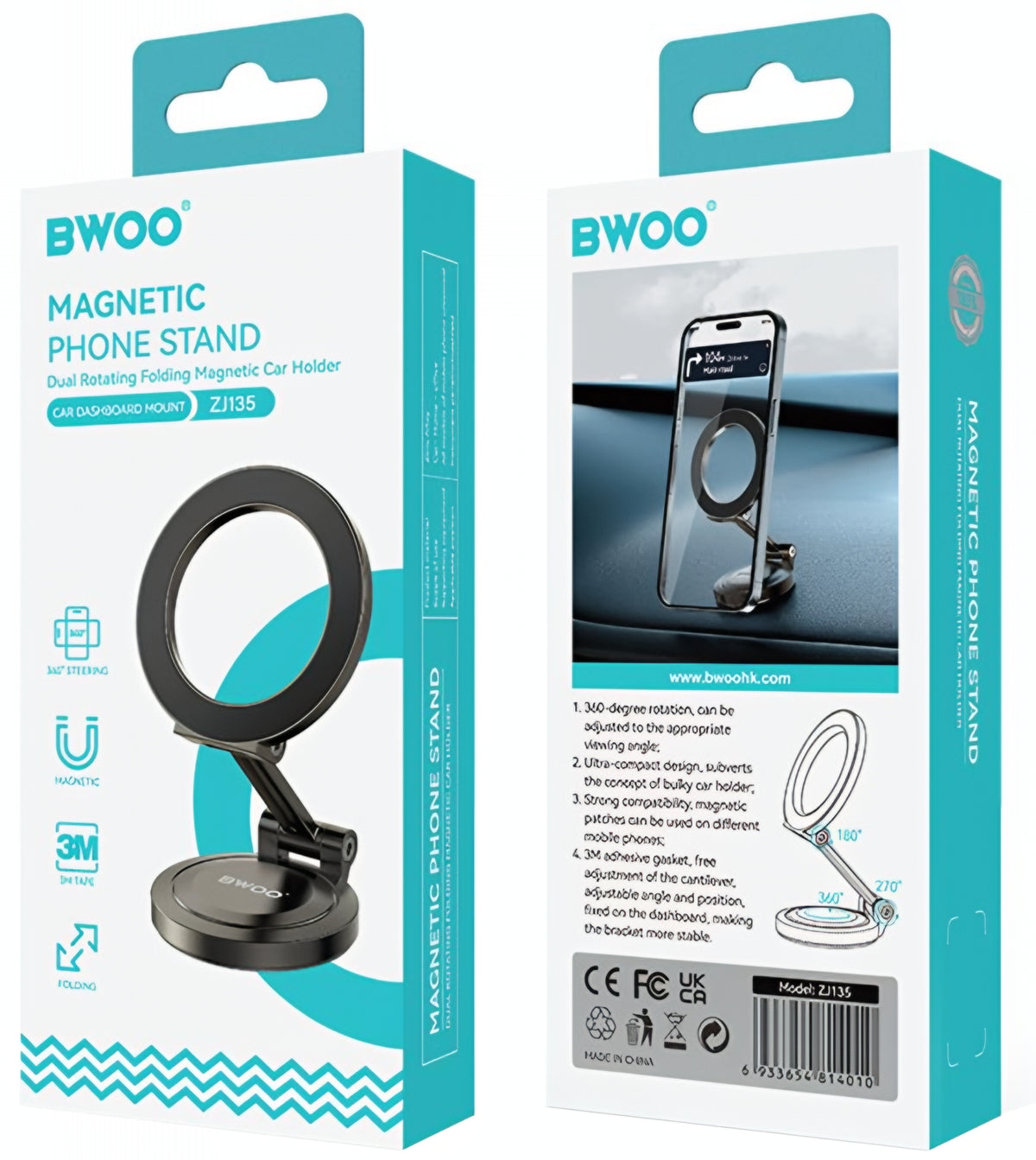 Suport Auto Magnetic BWOO ZJ135, Universal, Negru