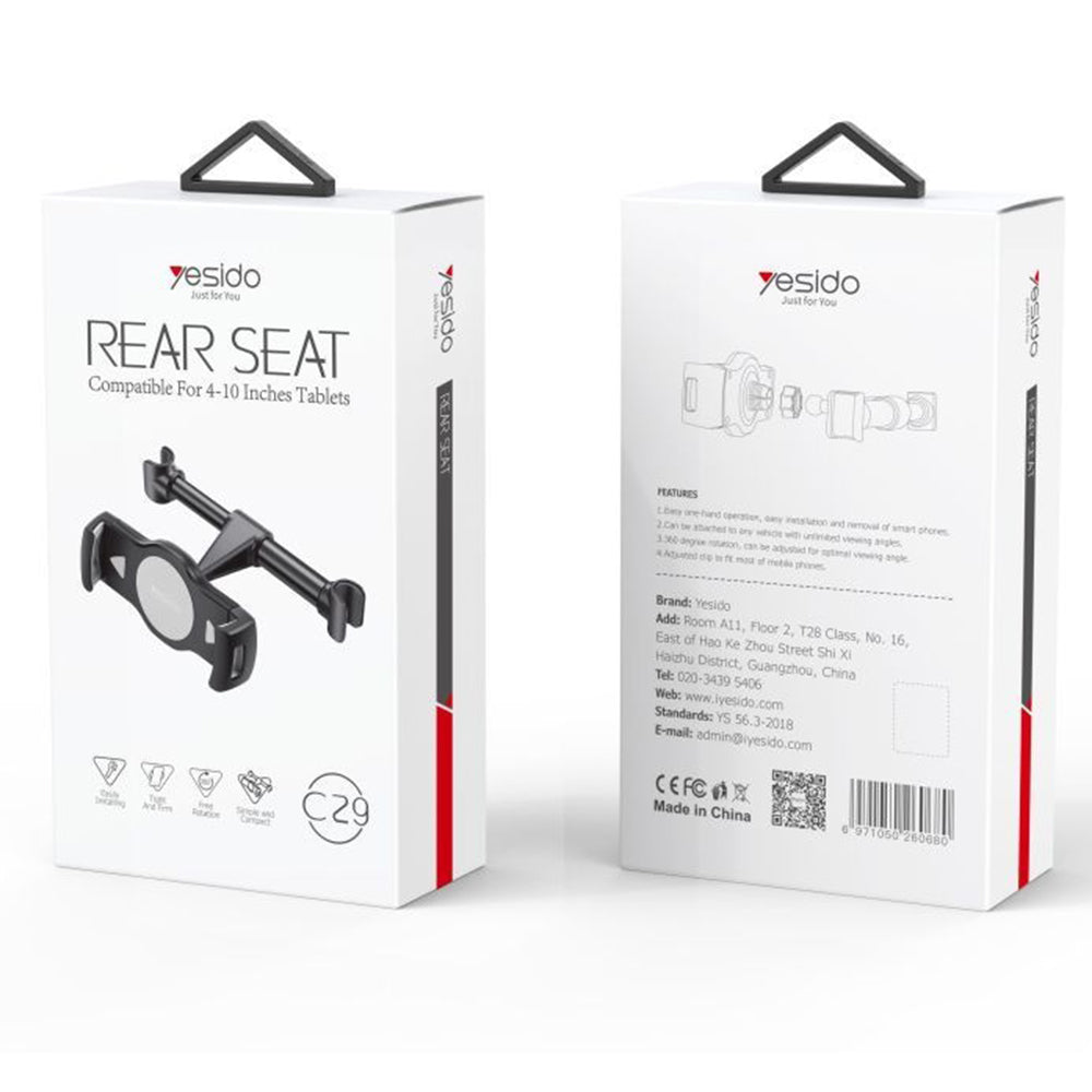 Suport Auto Tetiera Yesido C29, 4inch - 10inch, Negru