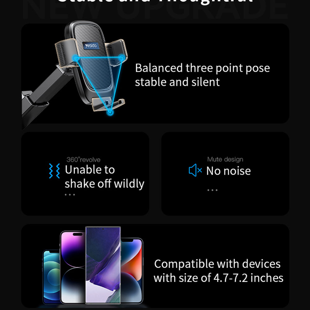 Suport Auto Yesido C262, 4.7inch - 7.2inch, Negru